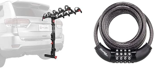 Allen Sports Premier Locking Quick Release 5-Bike Carrier for 2 in. Hitch, QR555 & Master Lock Bike Lock Cable, Set Your Own Combination Bicycle Lock, Black