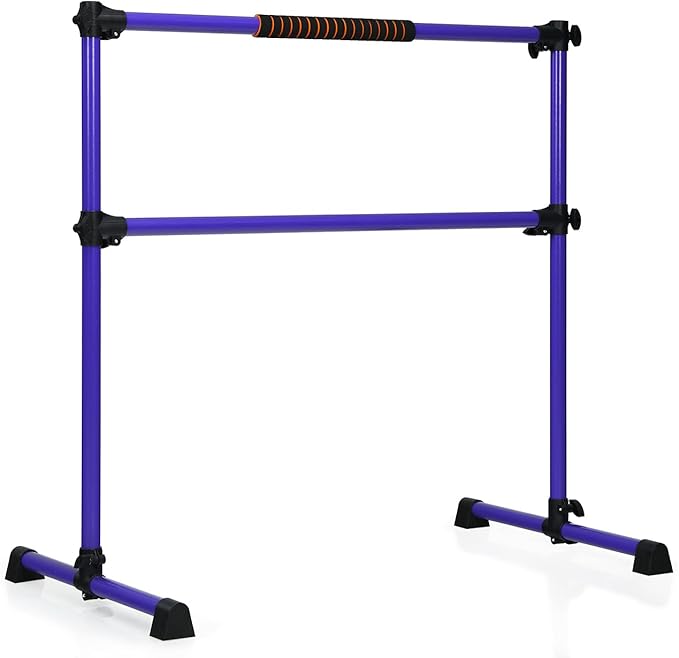 GYMAX Portable Ballet Barre, 4 Feet Folding Height Adjustable Ballet Bar with Anti-Skip Pad, Heavy Duty Freestanding Stable Stretch Bar for Home Kids Teenager Adults