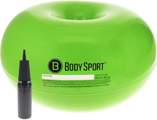 Body Sport Donut Ball – Durable, Inflatable Exercise Ball for Balance & Stability Training, Yoga, & Pilates Workouts – Use in Home, Office, Gym, or Classroom