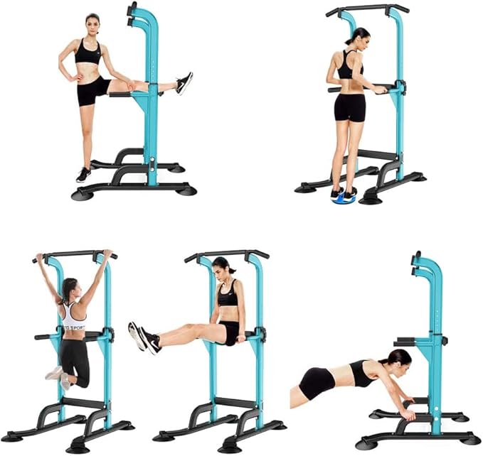 Dland Power Tower Pull Up Bar Dip Station and Height Adjustable Dip Bar Stand, Multi-Function Home Gym Exercise Equipment Strength Training Fitness Workout Station