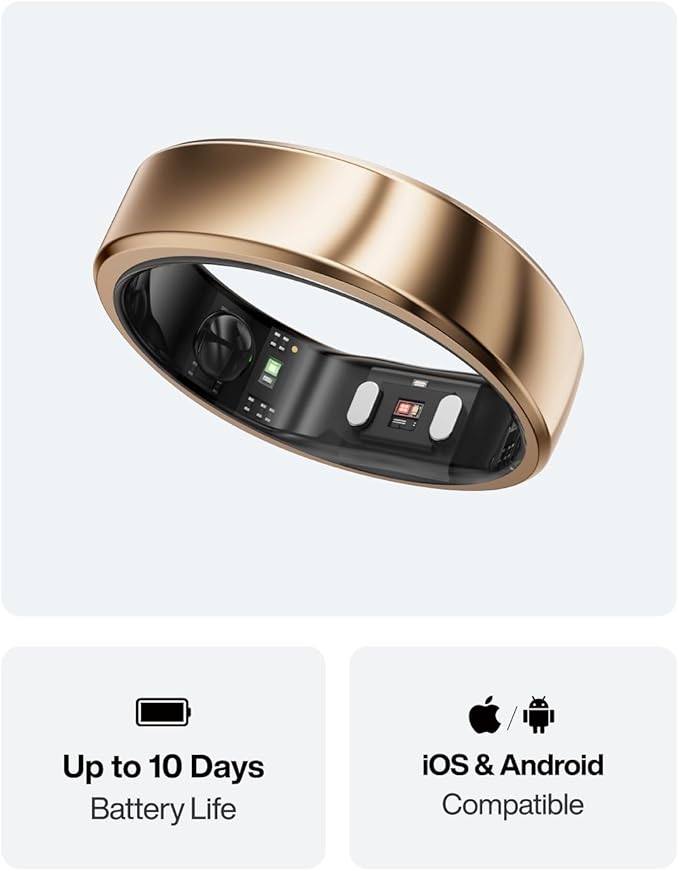 RingConn Gen 2 Air, Ultra-Thin AI Smart Ring, 10-Day Battery Life, Fitness/Sleep/Stress/HR Tracker for Women&Men, No App Fee for Standard Features, iOS & Android Compatible (Size 12, Dune Gold)