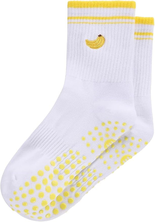 EUDOLAH Cute Yoga Socks for Women Pilates Barre Breathable Non-Slip Crew Grip Sock With Stripes Anti-friction Athletic Socks