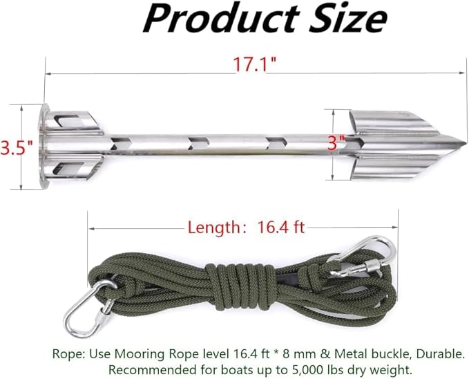 Boat Anchor/Kayak Anchor/Jet Ski Anchor/Shallow Water Sand Anchor (Hollow Design, 17 '' L & 3.5'' W)