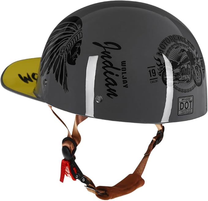 Vintage Retro Open Face Motorcycle Helmet Baseball Cap Half Helmets with pull-down Lens for Men Women Moped Cap Jet Scooter Street Cruiser - DOT Certified (Indian-Gray,Large)