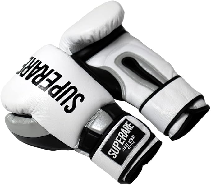Superare Supergel Pro Boxing Gloves with Strap Closure Hook and Loop for Boxing, Sparring, Training, Kickboxing, and Bag Work, Sleek MMA Gloves, Black and White Design