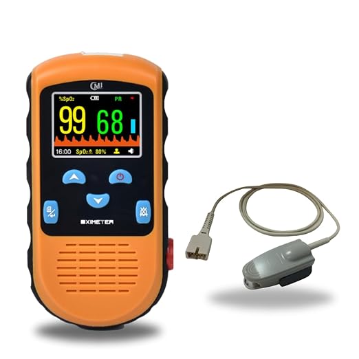 CMI Health Rechargeable Pulse Oximeter - Adult Finger Spot-Checking - Adjustable Alarm for Pulse Rate and SpO2 Levels - Carry Case, AC Adapter Included