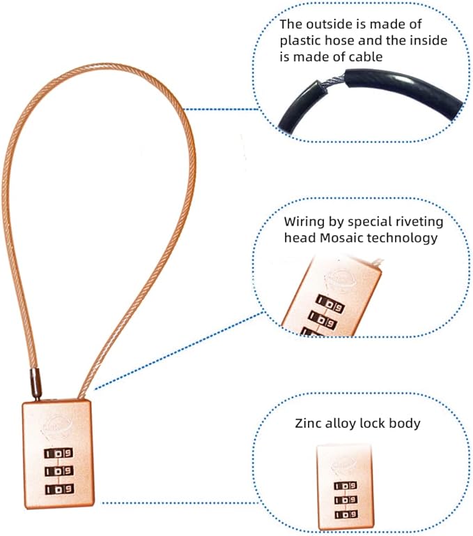 3 Digit Cable Combination Lock 5 inches Cable for School Gym Locker,Filing Cabinets,Helmet,Toolbox,Luggage Suitcase,knapsack,Gold 2Pack
