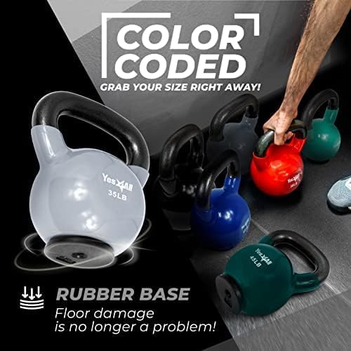 Yes4All Kettlebells Rubber Base, Kettlebell Set for Women, Strength Training Kettlebells Weights (10-65 lbs)