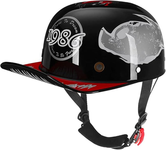 Vintage Retro Open Face Motorcycle Helmet Baseball Cap Half Helmets Men Women for Moped Cap Jet Scooter Street Cruiser - DOT Certified