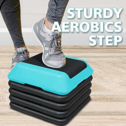 16" x 16" Height-Adjustable Step Aerobics Platform Fitness Equipment Stepper Trainer Exercise Step Platform with 4 Riser