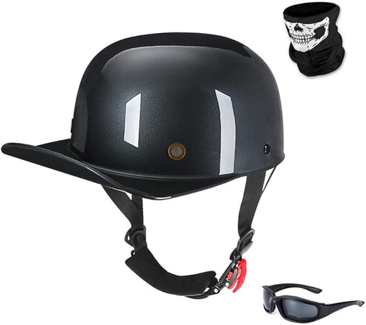 Vintage Retro Open Face Motorcycle Helmet Baseball Cap Half Helmets Men Women for Moped Cap Jet Scooter Street Cruiser with Mask Glasses - DOT Certified