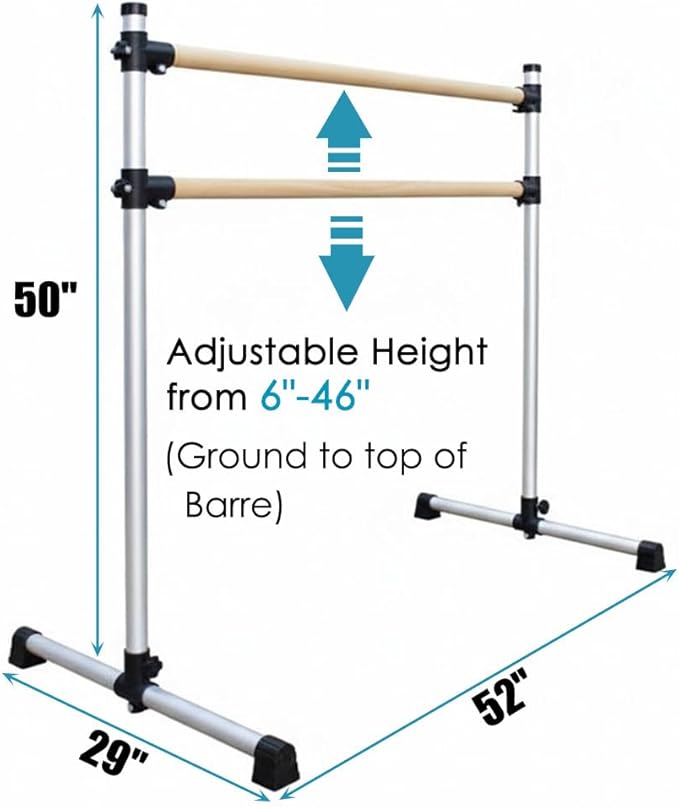 UMEKEN Wood/Aluminum/Steel Ballet Barre 4 Foot Portable Barre Bar Home Adjustable Freestanding Ballet Stretch Dance Bar for Kids Adult with Carry Bag