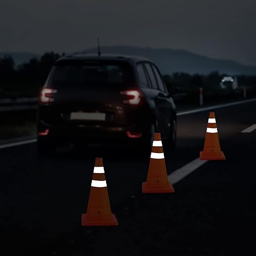 RoadHero 18 Inch 2 Pack Collapsible Traffic Safety Cones, Multi Purpose Pop-up Cones with Reflective Collar for Road Safety, Orange Cones for Driving Training, Parking Lots