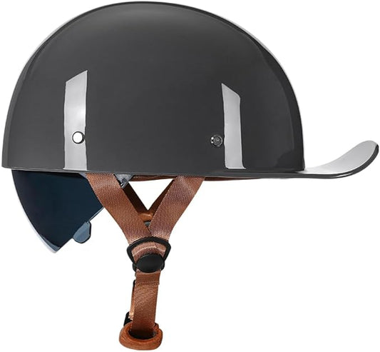 Vintage Retro Open Face Motorcycle Helmet Baseball Cap Half Helmets with pull-down Lens for Men Women Moped Cap Jet Scooter Street Cruiser - DOT Certified (Gray,Medium)