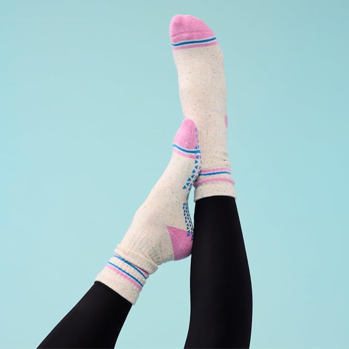 TAVI Kai Fashion Crew Grip Socks - For Slipper Barre, Pilates, and Yoga - with Grips for Women and Men