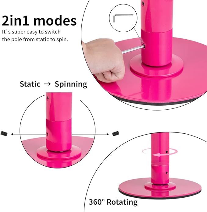 Dance Pole Set -Premium Height Adjustable 7.38-8.85ft Portable 45mm Diameter 360°Spinning Dancing Pole for Home,200KGS Capacity,Drill-Free Installation with Floor-to-Ceiling Stability