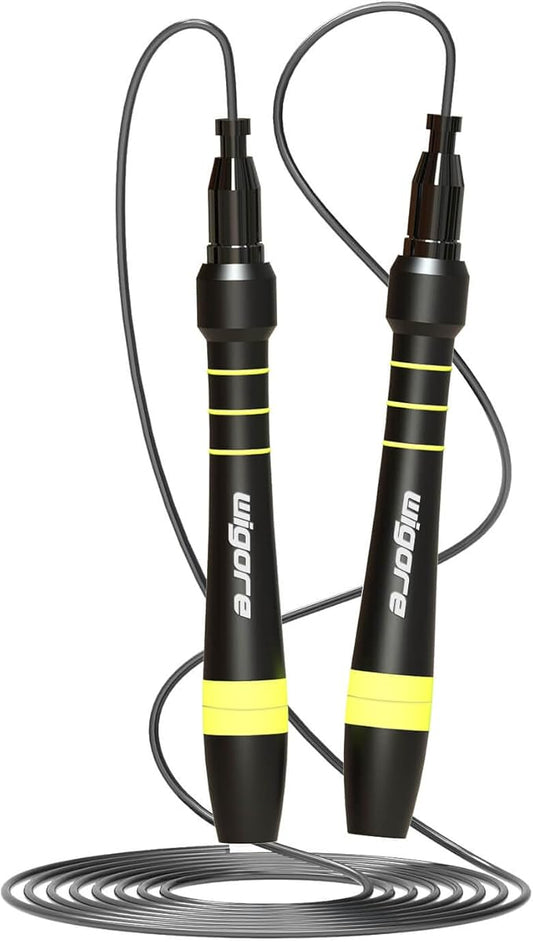 Jump Rope Fitness, Wigore High Speed Jump Rope for Men and Women exercise,360 Degree Spin, Silicone Grip with 2 Speed Rope Cables for Home Workout, Color Black