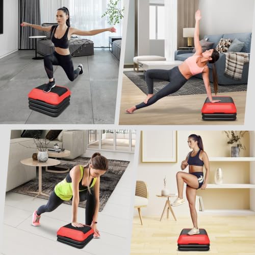 16" x 16" Height-Adjustable Step Aerobics Platform Fitness Equipment Stepper Trainer Exercise Step Platform with 4 Riser