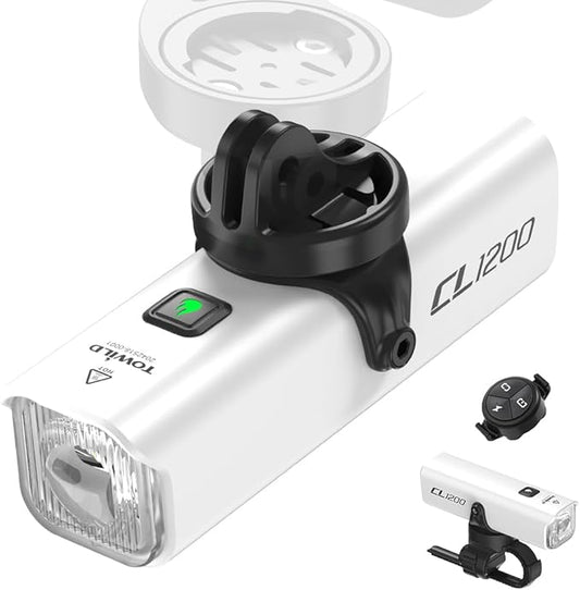 TOWILD CL1200 Bike Lights for Night Riding,Compatible with Garmin/GoPro Mount,1200 Lumen Bright Bike Headlight,Rechargeable Battery,Waterproof Bike Front Light for Commuter Cyclists