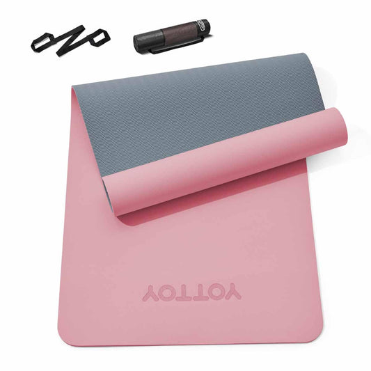 YOTTOY Yoga Mat, Non-Slip TPE Exercise Mat (1/4 Inch) for Pilates, Fitness & Barefoot Workouts, Home Gym Studio with Strap & Bag (Rose, 24 * 0.24 Inches)