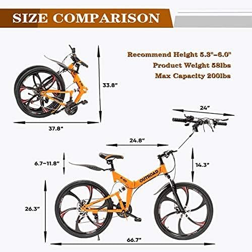 26 Inch Folding Mountain Bike with High Carbon Steel, 21 Speed City Bike with Dual Suspension, Folding Bicycle for Adults Men and Women