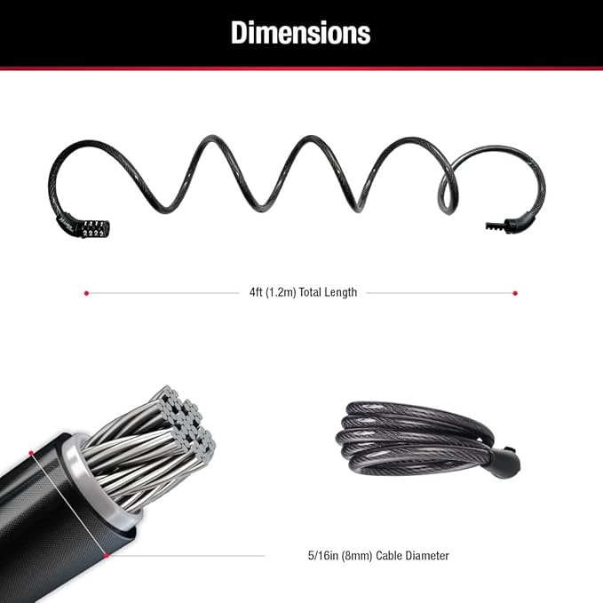 Master Lock Black Set Preset Combination Bike Lock, Metal Cable Lock has a Weather Resistant Vinyl Coating for Outdoor Equipment, Bicycles, 4 Feet Long, Pack of 2, 8143T