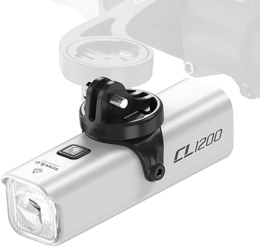 TOWILD CL1200 Bike Lights for Night Riding,Compatible with Garmin/GoPro Mount,1200 Lumen Bright Bike Headlight,Rechargeable Battery,Waterproof Bike Front Light for Commuter Cyclists