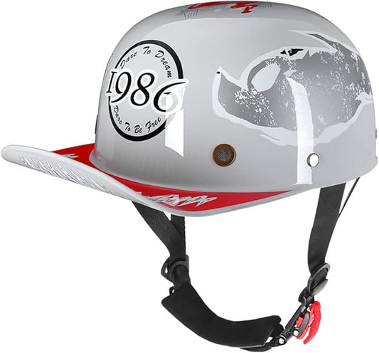 Vintage Retro Open Face Motorcycle Helmet Baseball Cap Half Helmets Men Women for Moped Cap Jet Scooter Street Cruiser - DOT Certified