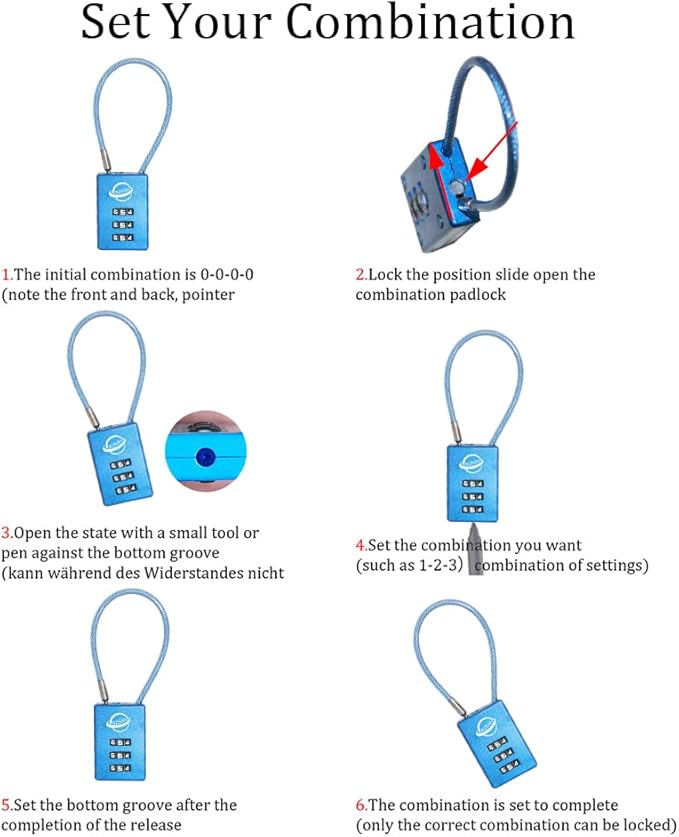 3 Digit Cable Combination Lock 20 inches Cable for School Gym Locker,Filing Cabinets,Helmet,Toolbox,Luggage Suitcase,knapsack,Blue 2Pack