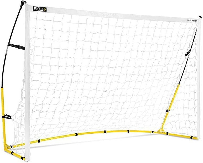 SKLZ Quickster Soccer Goal - Portable Goal for Backyard & Field - Durable Tension-Tite Frame & Heavy Gauge 2-Ply Net - Adjustable Click-Lock Poles, Metal Stakes - Carrying Case with Handle