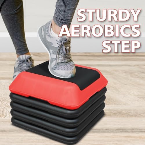 16" x 16" Height-Adjustable Step Aerobics Platform Fitness Equipment Stepper Trainer Exercise Step Platform with 4 Riser