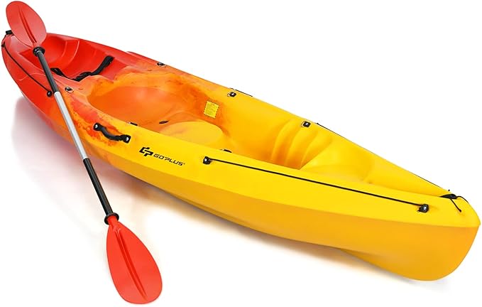 10.2FT Sit-On-Top Fishing Kayak, Portable Surfing Kayak Raft with Aluminum Paddle & Bungee Storage, 1-Person Recreational Kayak Boat for River, Lake & Sea
