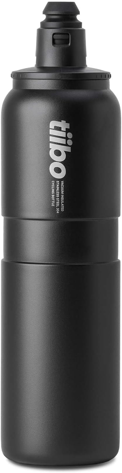 tiibo Vacuum Insulated Stainless Steel Bike Water Bottle, Double Wall, No-Squeeze, Fast Flow Sport Nozzle, Designed for Cycling, Biking, Fitness & Sports, Fits Most Bike Cages (Black, 23OZ)