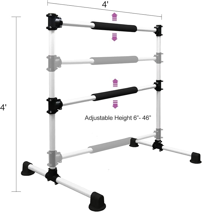 Wesky Double Ballet Barre Portable 4FT Adjustable Freestanding Ballet Barre Fitness Stretching Dancing Bar for Home Studio Adult and Kids