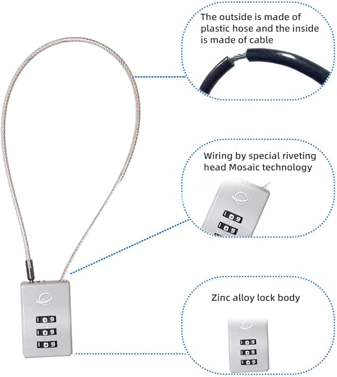 3 Digit Cable Combination Lock 5 inches Cable for School Gym Locker,Filing Cabinets,Helmet,Toolbox,Luggage Suitcase,knapsack,Grey 2Pack