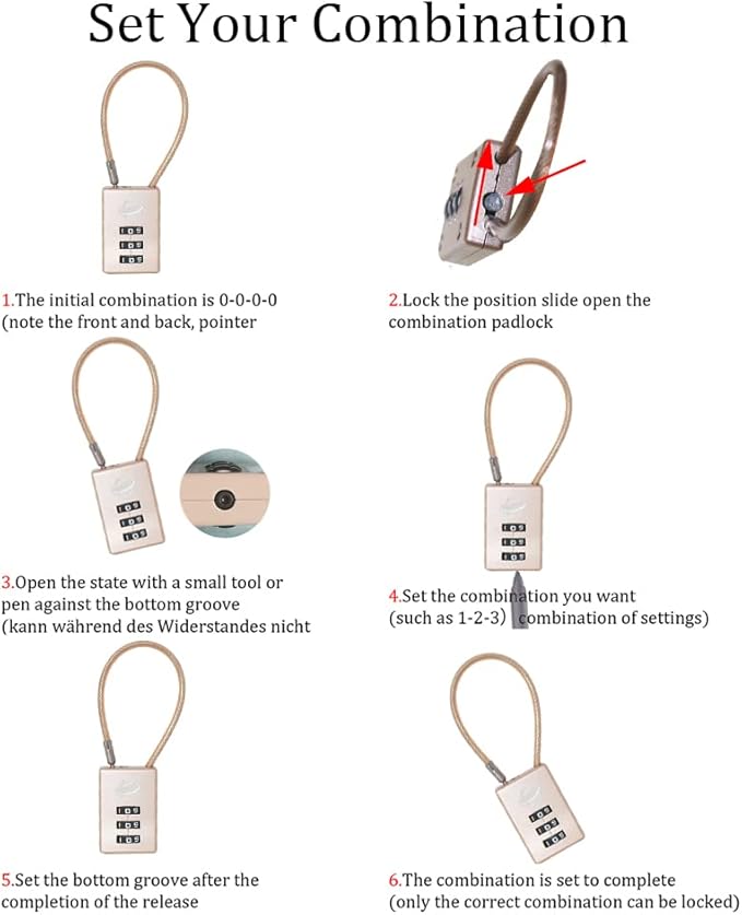 3 Digit Cable Combination Lock 20 inches Cable for School Gym Locker,Filing Cabinets,Helmet,Toolbox,Luggage Suitcase,knapsack,Gold 2Pack