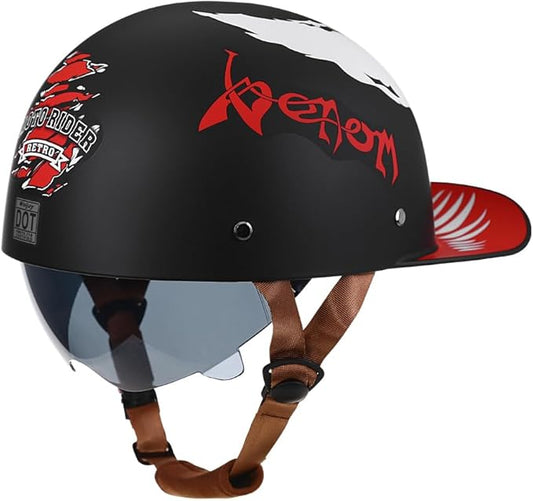 Vintage Retro Open Face Motorcycle Helmet Baseball Cap Half Helmets with pull-down Lens for Men Women Moped Cap Jet Scooter Street Cruiser - DOT Certified (Moto Rider, XX-Large)