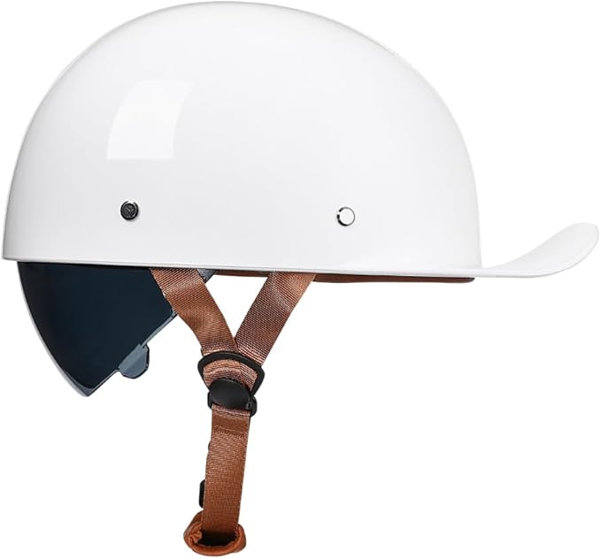 Vintage Retro Open Face Motorcycle Helmet Baseball Cap Half Helmets with pull-down Lens for Men Women Moped Cap Jet Scooter Street Cruiser - DOT Certified (White,X-Large)