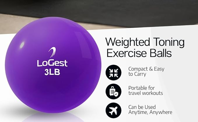 Logest Weighted Toning Exercise Balls Pair - Round Shape Medicine Ball - 1LB 2LB 3LB 4LB 5LB 6LB Available - Toning Muscle for Men & Women - Color-Coded Difficulty Levels