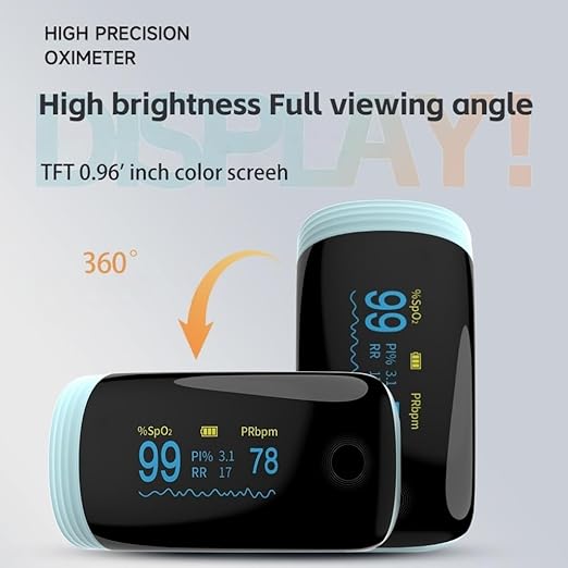 Rechargeable Pulse Oximeter Fingertip Oxygen Monitor Fingertip with SpO2 Pulse Rate and PI RR OLED Precision Fast Oximeter SpO2 Reading Outdoor Sports Home (Blue)