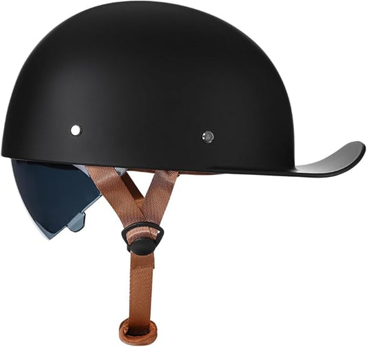 Vintage Retro Open Face Motorcycle Helmet Baseball Cap Half Helmets with pull-down Lens for Men Women Moped Cap Jet Scooter Street Cruiser - DOT Certified (Matte Black,X-Large)
