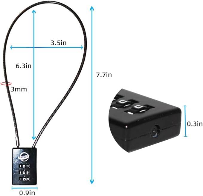 3 Digit Cable Combination Lock 16 inches Cable for School Gym Locker,Filing Cabinets,Helmet,Toolbox,Luggage Suitcase,knapsack,Black 2Pack