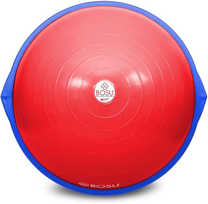 Bosu Balance Ball Exercise Trainer, Home Gym Equipment w/ Guided Workouts & Pump, 26", Blue - Inflatable Fitness Platform for Strength Training, Standing, Balancing, and Core Workout