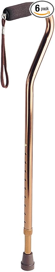 Medline Offset Handle Canes with Comfortable Foam Grip, Bronze, Lightweight Aluminum - Designed for Enhanced Mobility Support and Stability, 6 Count