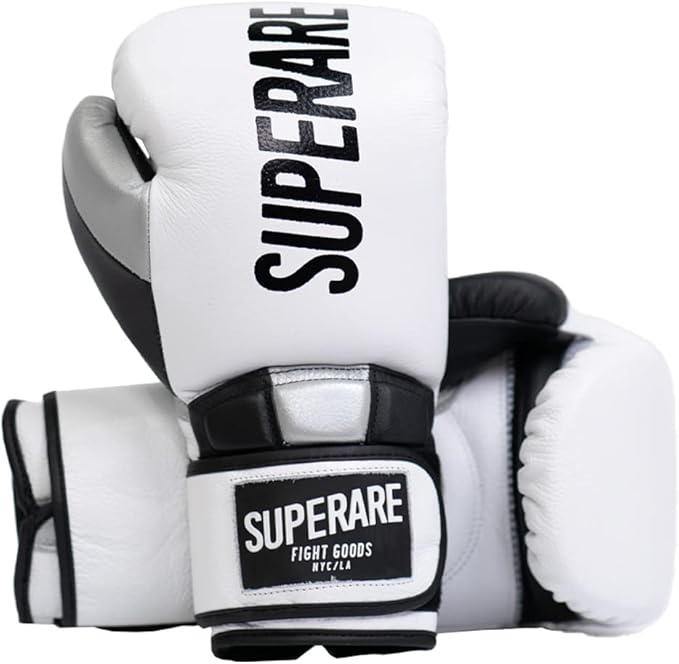 Superare Supergel Pro Boxing Gloves with Strap Closure Hook and Loop for Boxing, Sparring, Training, Kickboxing, and Bag Work, Sleek MMA Gloves, Black and White Design