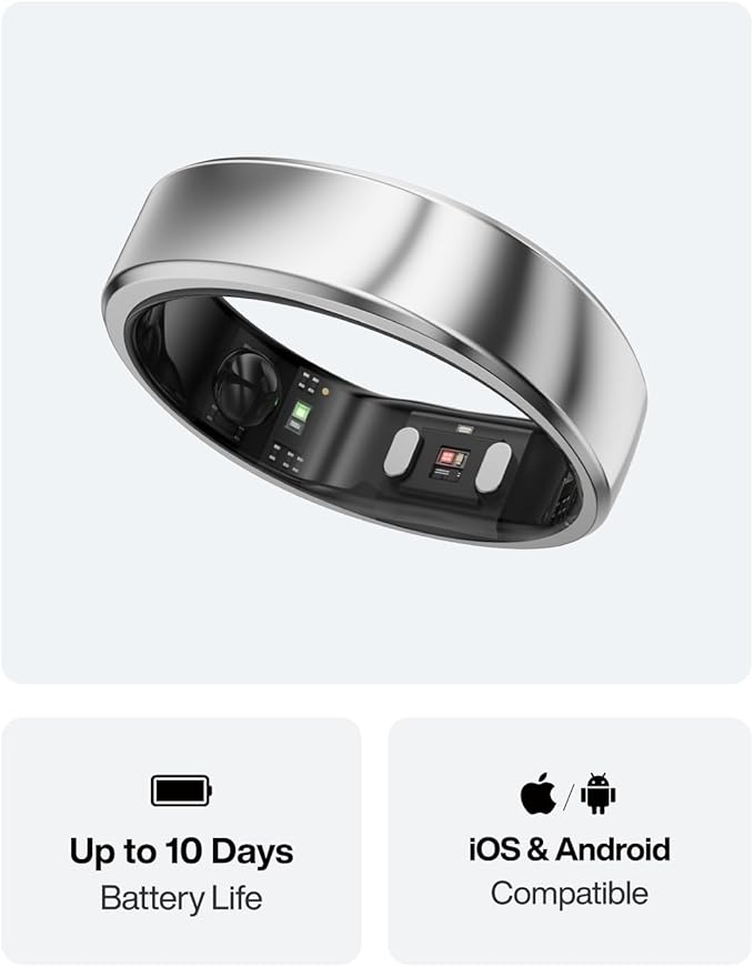 RingConn Gen 2 Air, Ultra-Thin AI Smart Ring, 10-Day Battery Life, Fitness/Sleep/Stress/HR Tracker for Women&Men, No App Fee for Standard Features, iOS & Android Compatible (Size 12, Galaxy Sliver)