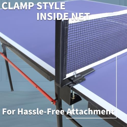 4FT/6FT/8FT/9FT Folding Rolling Table Tennis Table Regulation Ping Pong Table with 2 Paddles 3 Balls 1 Net and Post Set Fold-Up Design 4 Wheels for Easy Movement
