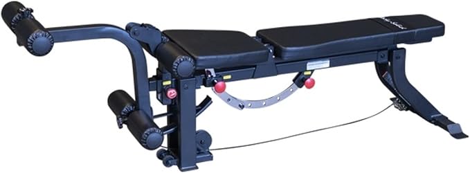 Body-Solid (GLEG) Adjustable Weight Bench with Cabled Leg Developer for Power Rack Weight Attachment, Foldable Workout Bench for Dumbbell Workouts, Incline Decline Bench