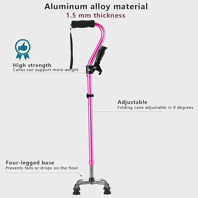LIXIANG Walking Canes Stablize Women Quad Canes for Seniors & Adults Foldable Adjustable for Men & Women Heavy Duty Freestanding Cane for People with Leg Injuries 3 footings