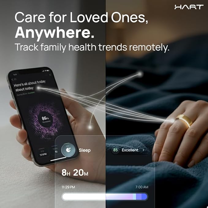 HART Smart Ring - Health & Fitness Tracker for Men & Women, 8+ Day Battery, Tracks Heart Rate, Stress, Activity, Weight Loss Buy Sizing Kit, Wearable Ring for Women Daily Routine, Sleep Tracker
